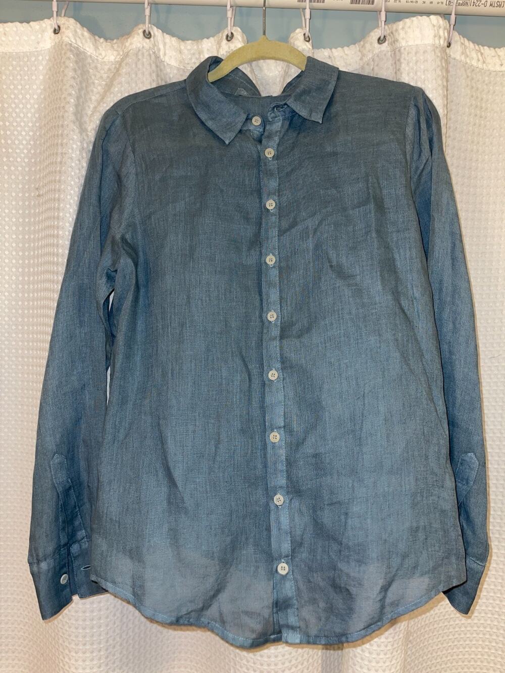 CP Shades Men’s XS Blue 100% Linen Long Sleeve Button Front Shirt